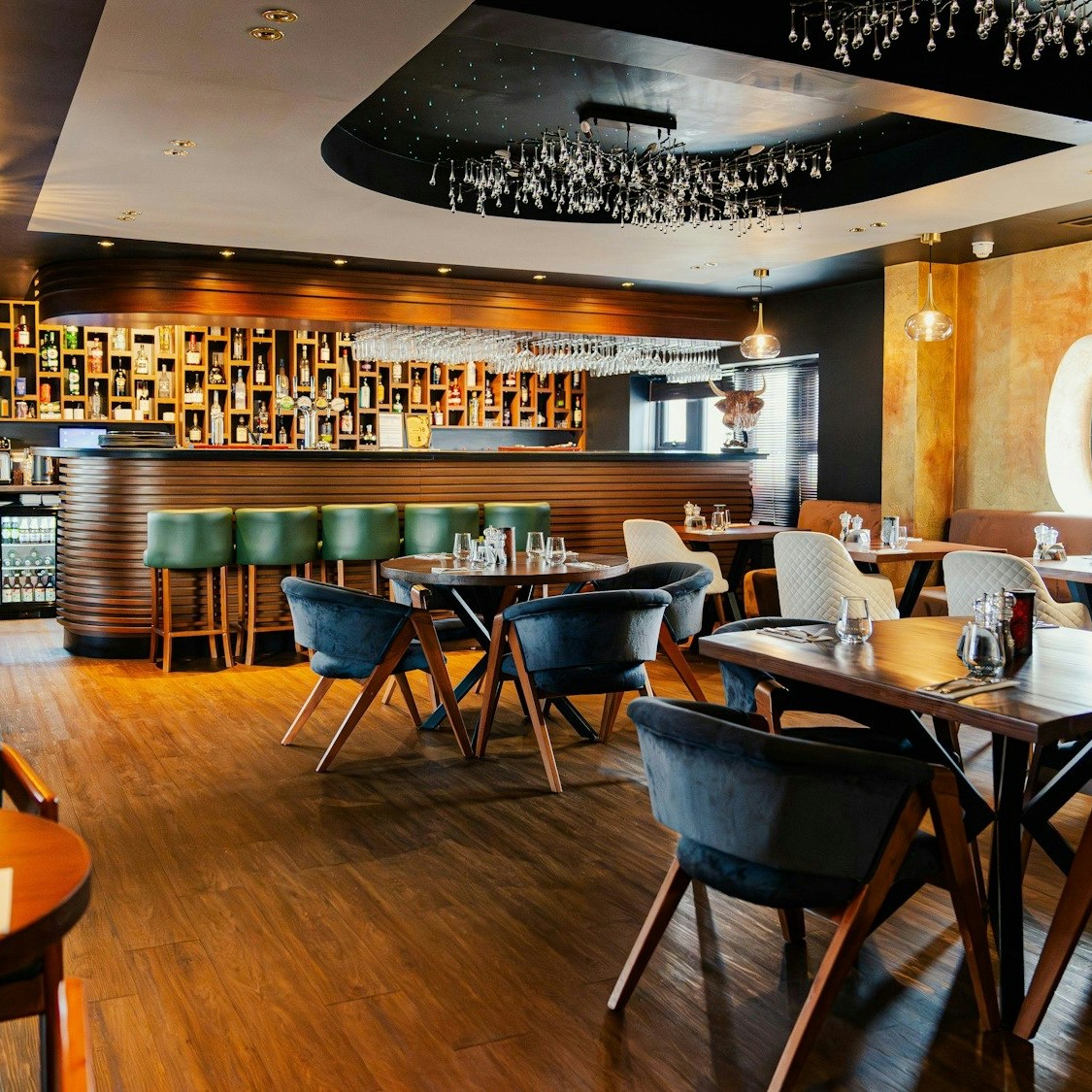 The Three Flames bar and dining room in Wakefield