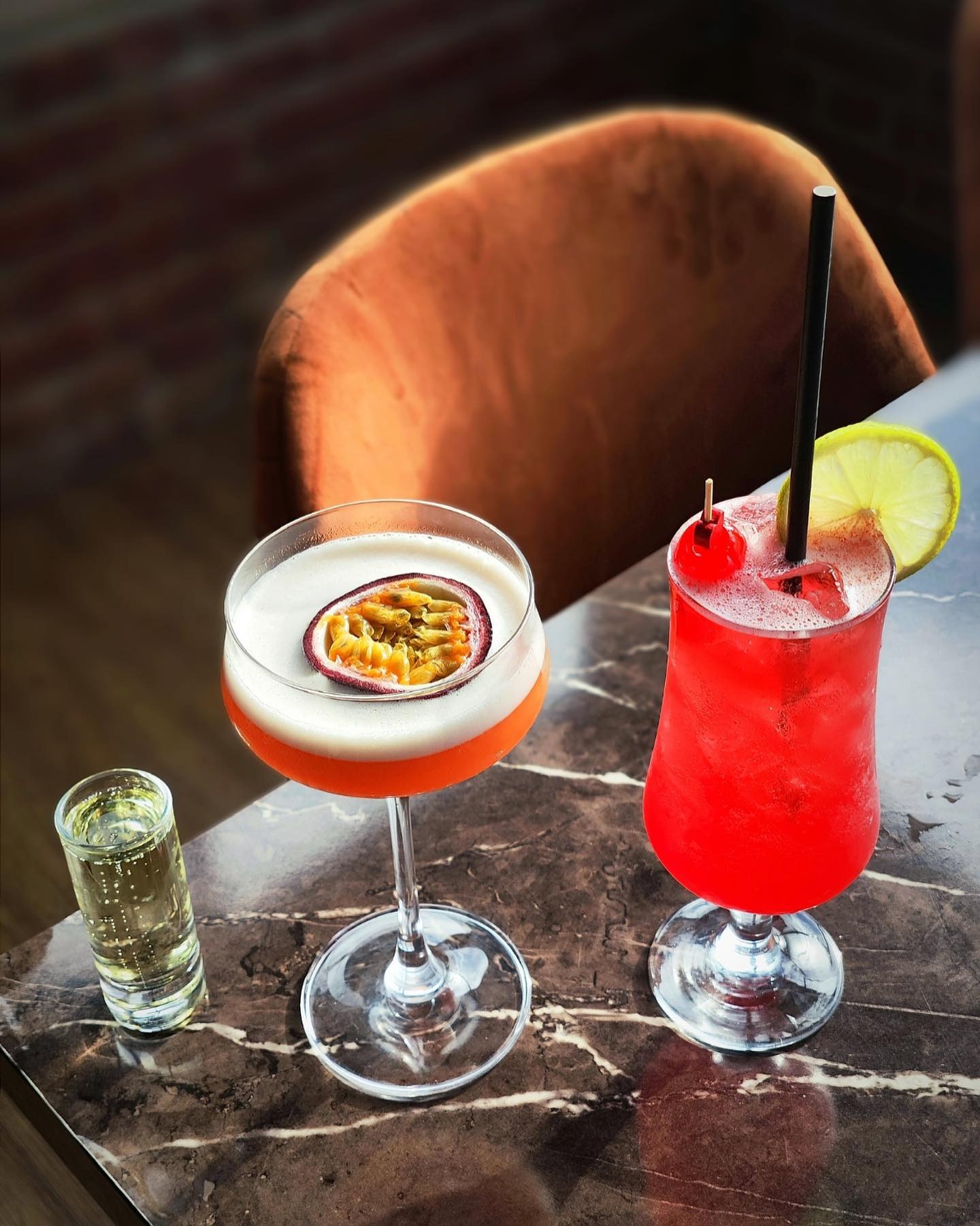 Cocktails served in the Three Flames bar